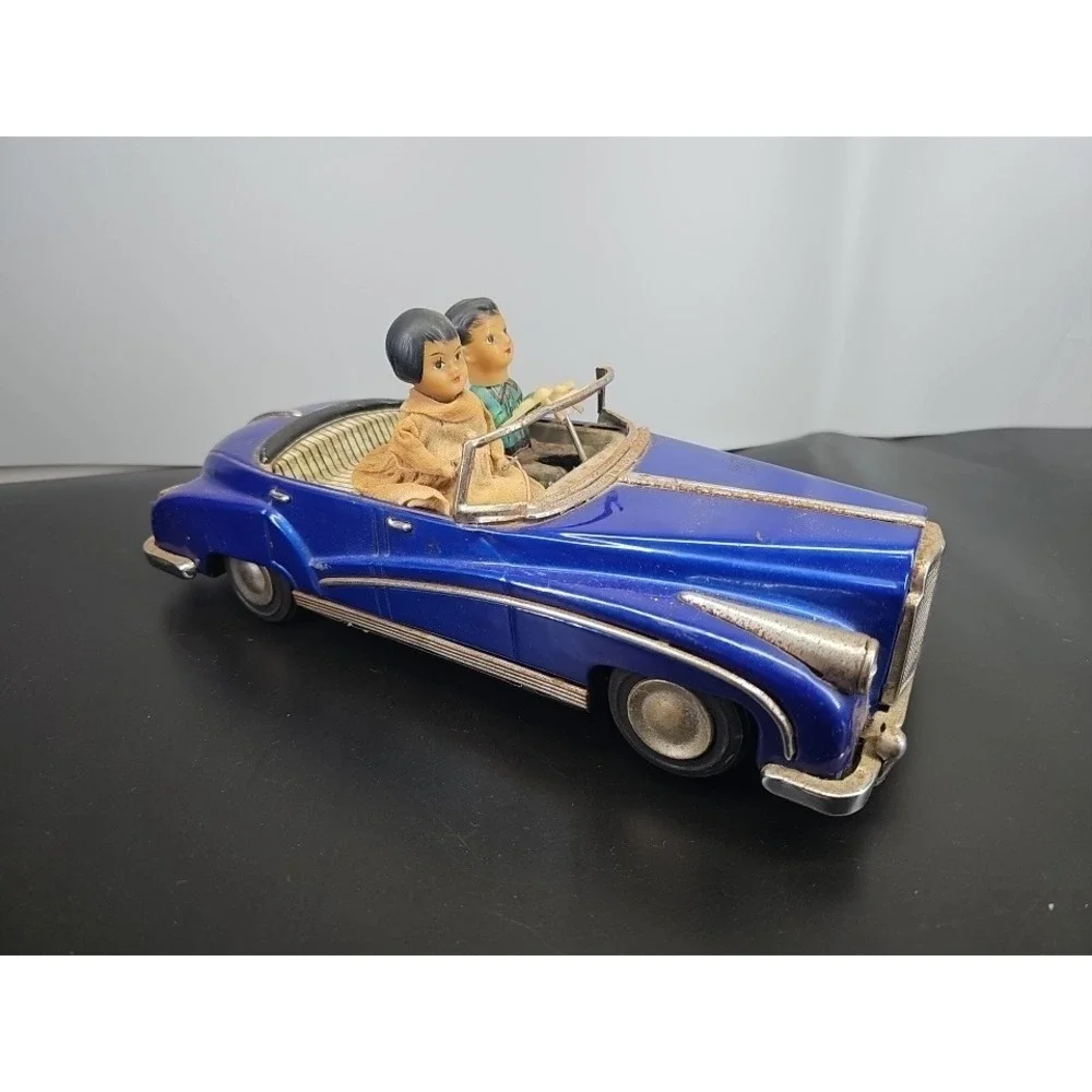 Vintage Tin Car ME 630 Blue Convertible Toy Made in China Figures 12 Inch 1960s